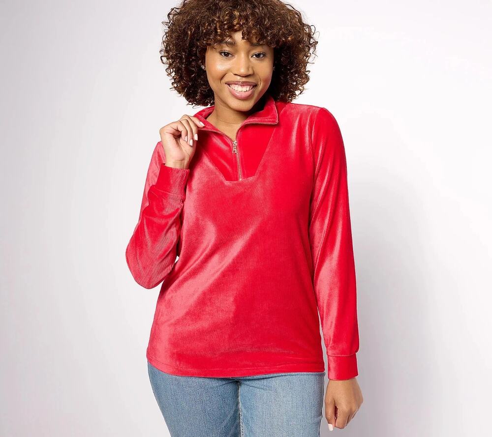 Anybody Top Womens XXS Red Rib Velour Long Sleeve Funnel Neck Pullover Lounge